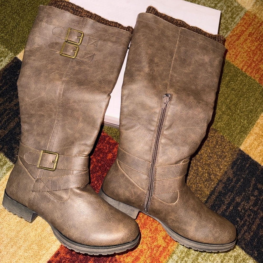 JustFab Brown Winter Boots Distressed Leather